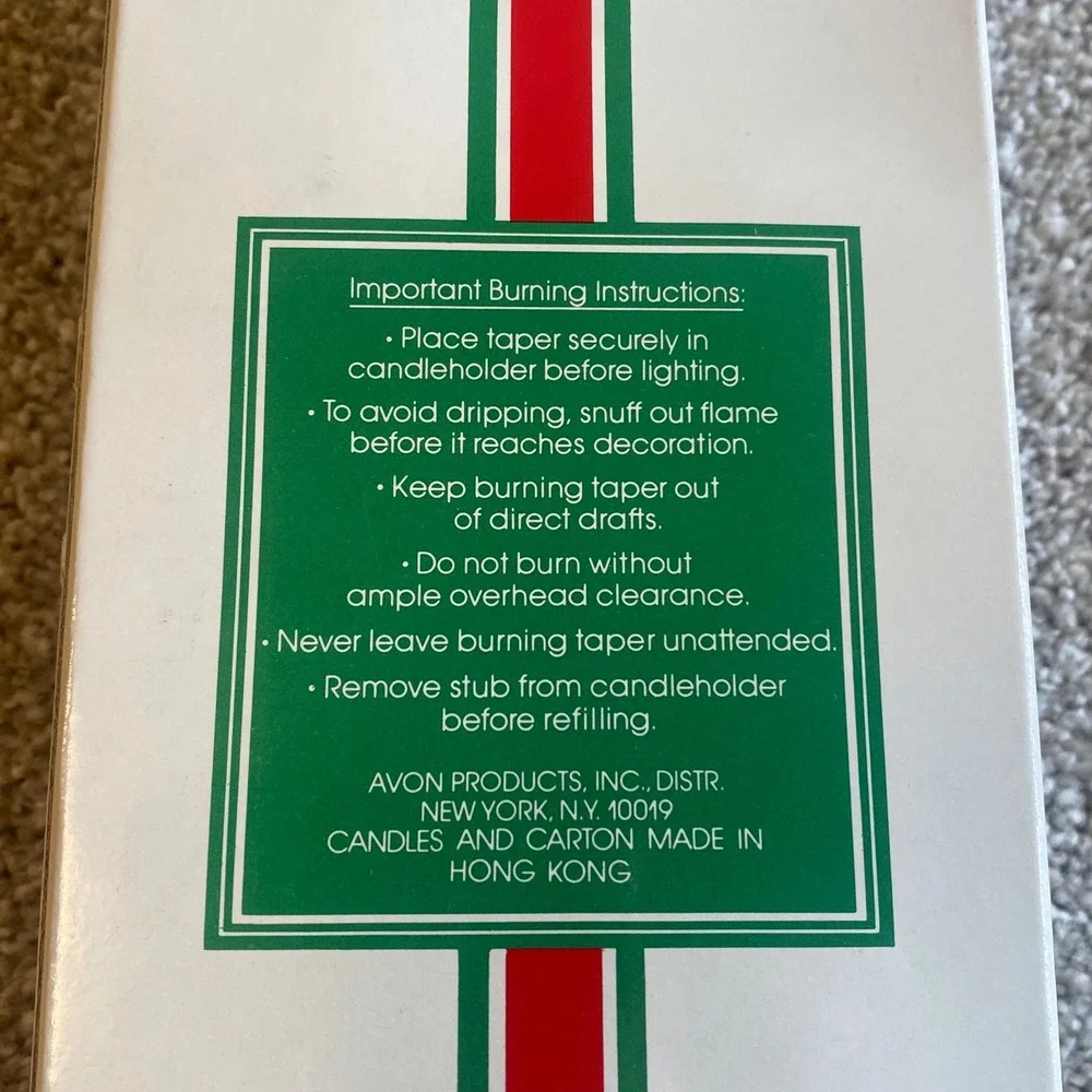 Vintage Avon‎ Candy Cane and Holly 10 Inch Bayberry Taper Candles Set 2